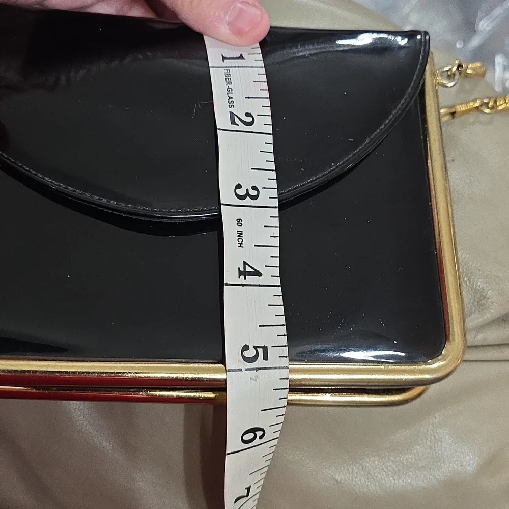Cappagallo Elegant Black/Gold Chain Shoulder/Evening Bag Purse Patent Leather‎